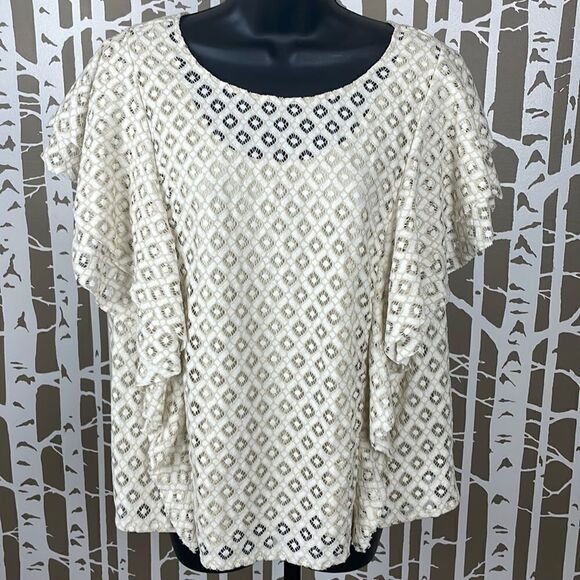 Boho Crochet Lace Ruffled Sleeve & Side Top sz 1X - Picture 5 of 9